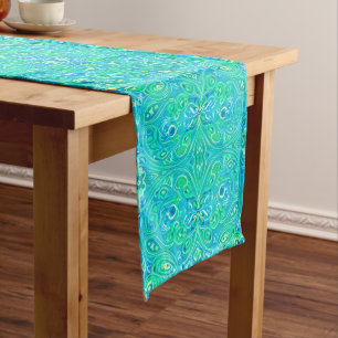 Aquamarine Arabesque Bohemian Pattern Short Table Runner