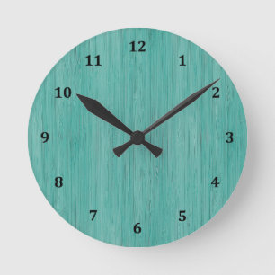 Aquamarine Bamboo Wood Grain Look Round Clock