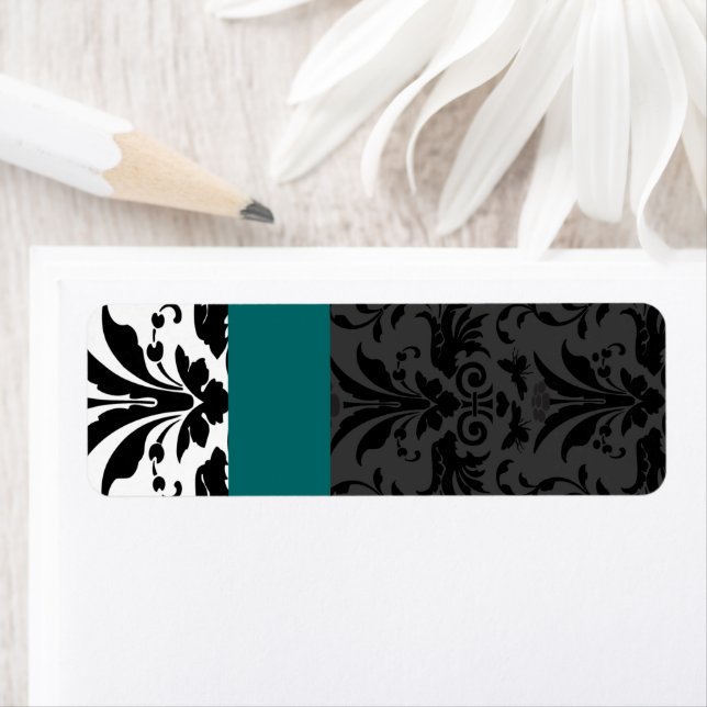 Aquamarine & Black Bumble Bee Damask Address Return Address Label (Insitu)