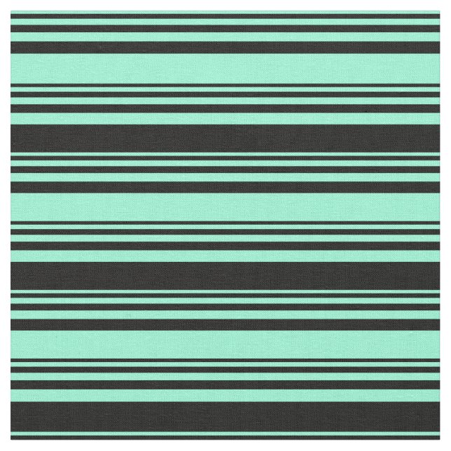 Aquamarine & Black Coloured Striped/Lined Pattern Fabric (Close Up)