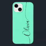 Aquamarine Black Elegant Calligraphy Script Name Case-Mate iPhone 14 Case<br><div class="desc">Aquamarine Elegant Black Calligraphy Script Custom Personalised Name iPhone 14 Smart Phone Cases features a modern and trendy simple and stylish design with your personalised name in elegant hand written calligraphy script typography on an aquamarine background. Designed by ©Evco Studio www.zazzle.com/store/evcostudio</div>