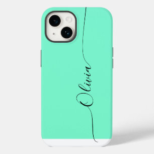 Aquamarine Black Elegant Calligraphy Script Name iPhone 14 Case