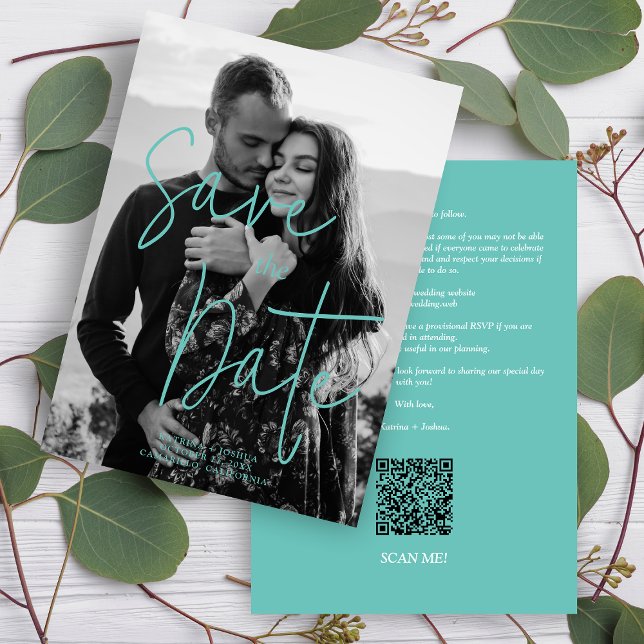  Aquamarine Black & White Trendy Romantic  Save The Date (Creator Uploaded)