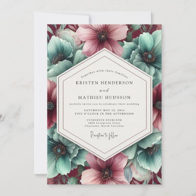 Aquamarine Bloom Wedding Invitation (Front)