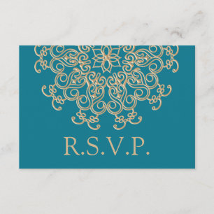 AQUAMARINE BLUE AND GOLD INDIAN RESPONSE RSVP CARD