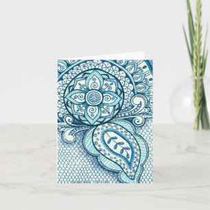 Aquamarine Blue Damask Indian Mandala Thank You Card