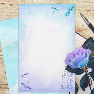 Aquamarine, Blue Dragonflies Personal Stationery