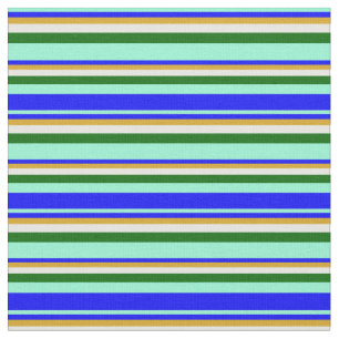 Aquamarine, Blue, Goldenrod, White, and Dark Green Fabric