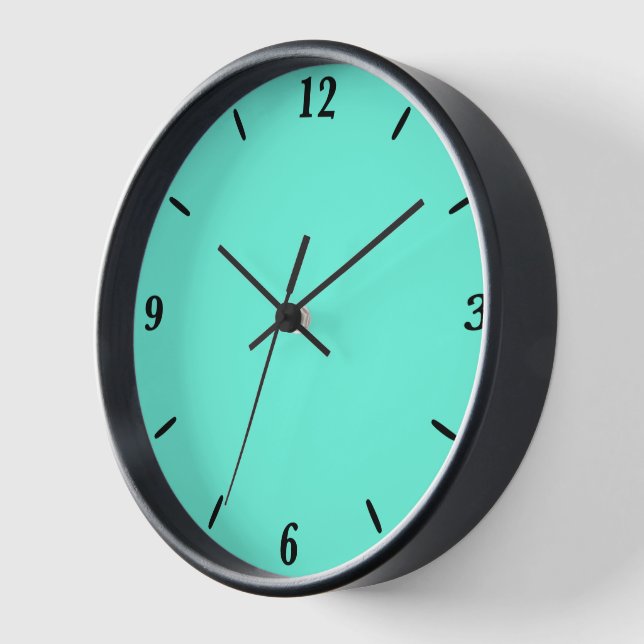 Aquamarine Blue Green Turquoise Solid Colour Clock (Angle)