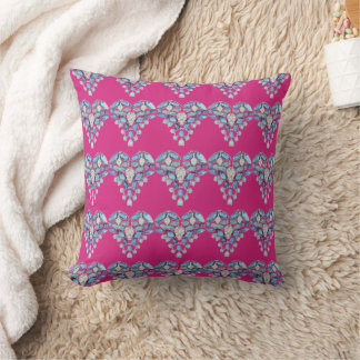 Aquamarine blue silver diamond heart hot pink cushion