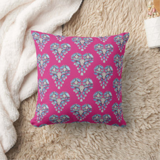 Aquamarine blue silver diamond heart hot pink cushion