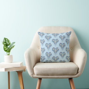 Aquamarine blue silver diamond heart sky blue cushion