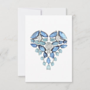 Aquamarine blue silver diamond heart thank you card