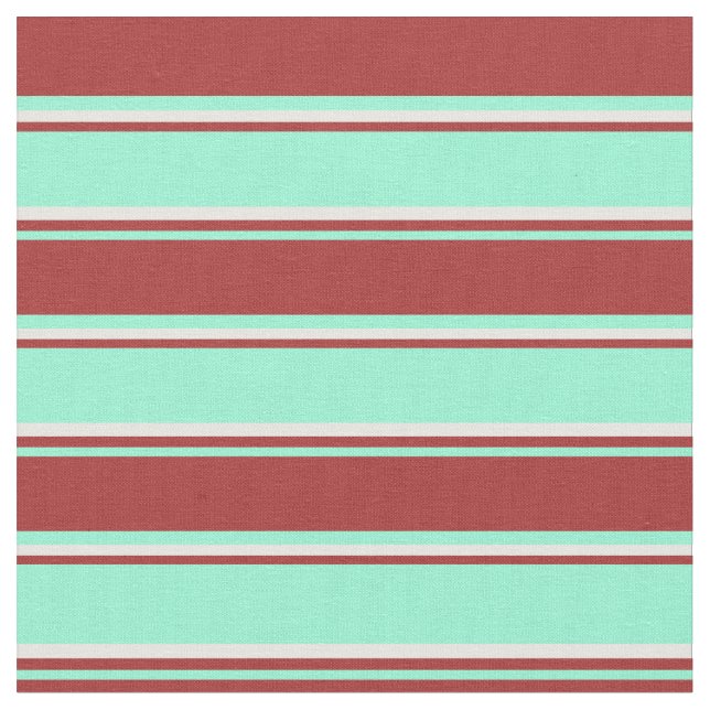 Aquamarine, Brown & Mint Cream Stripes Pattern Fabric (Close Up)