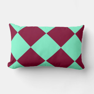Aquamarine Burgundy Chequered Diamond Pattern Lumbar Cushion