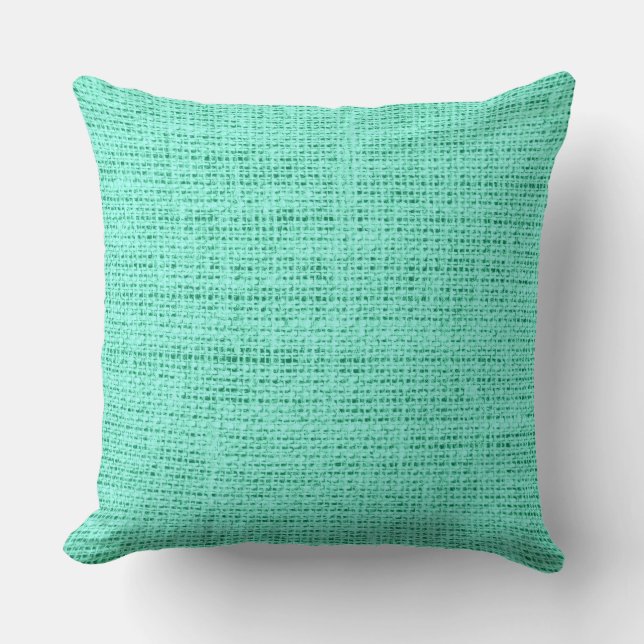 Aquamarine burlap linen background cushion (Front)