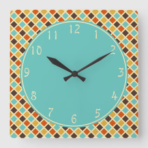 Aquamarine Circle Diamond shapes Blue Yellow Red Square Wall Clock
