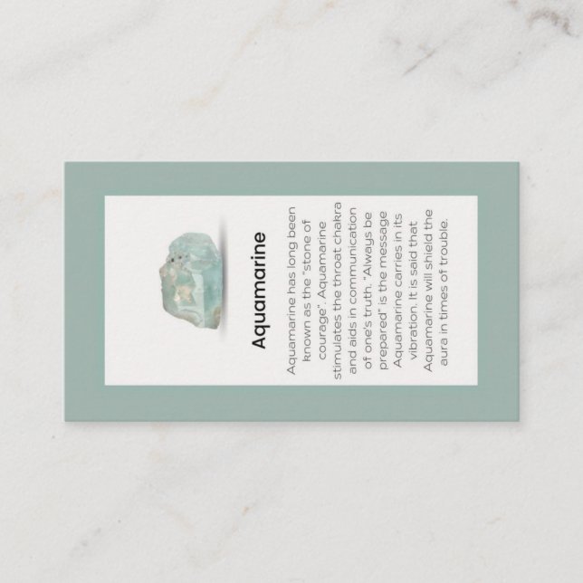 Aquamarine Crystal Meaning Jewellery Display  Business Card (Front)