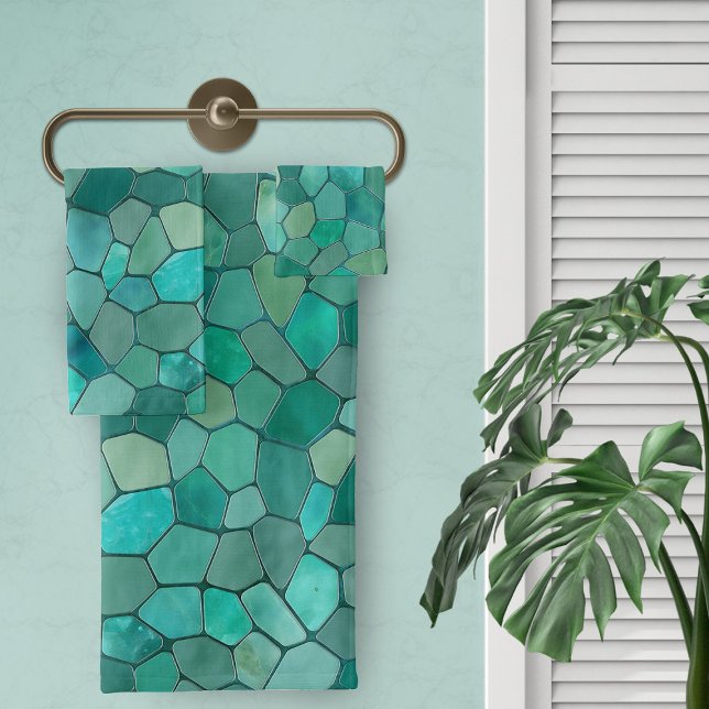 Aquamarine Cyan Mosaic Bath Towel Set (Creator Uploaded)