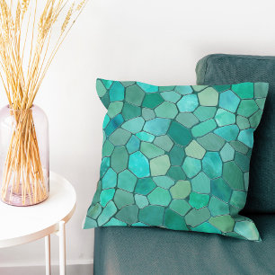 Aquamarine Cyan Mosaic Cushion