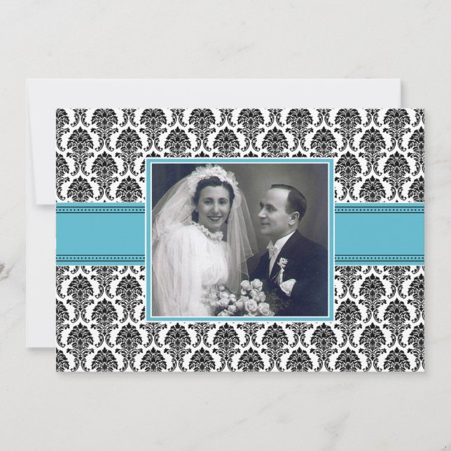 Aquamarine Damask Anniversary Party Invitation (Front)