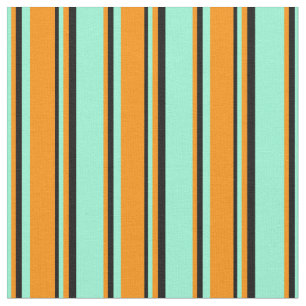 Aquamarine, Dark Orange & Black Coloured Stripes Fabric