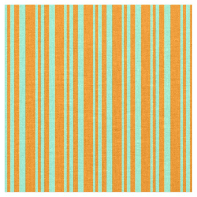 Aquamarine & Dark Orange Lines/Stripes Pattern Fabric (Close Up)