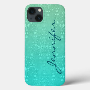 Aquamarine Fancy Damask Turquoise Personalised Art iPhone 13 Case
