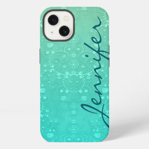 Aquamarine Fancy Damask Turquoise Personalised Art iPhone 13 Case