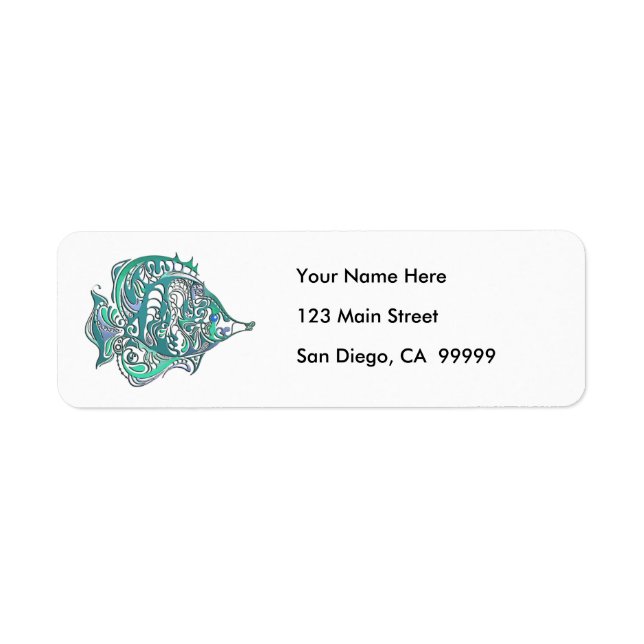 Aquamarine Fantasy Swirly Fish Return Address Label (Front)