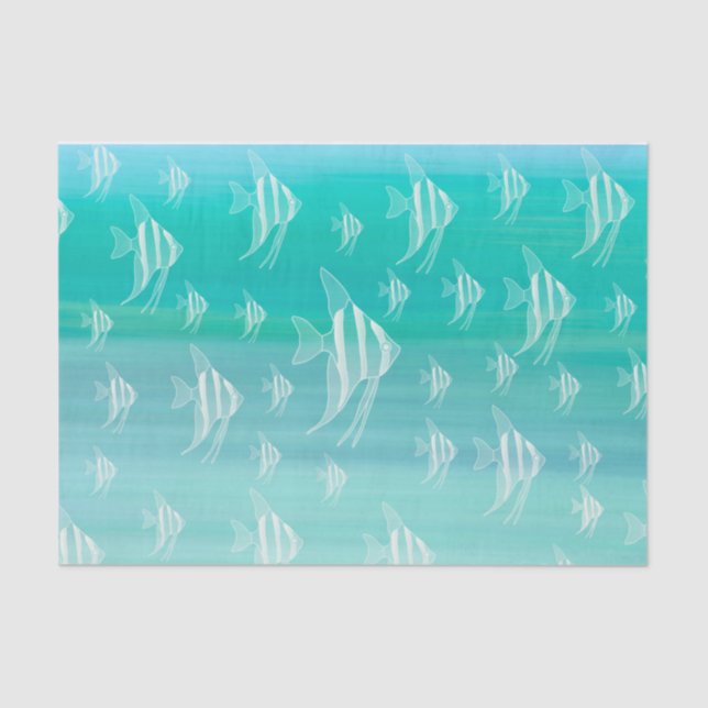 Aquamarine fish pattern ocean sea tissue paper (Front)