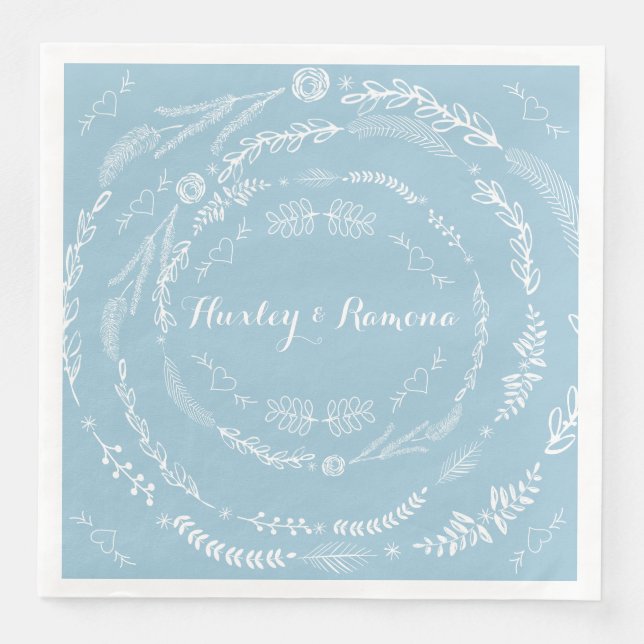 Aquamarine Floral Garland Napkin (Front)