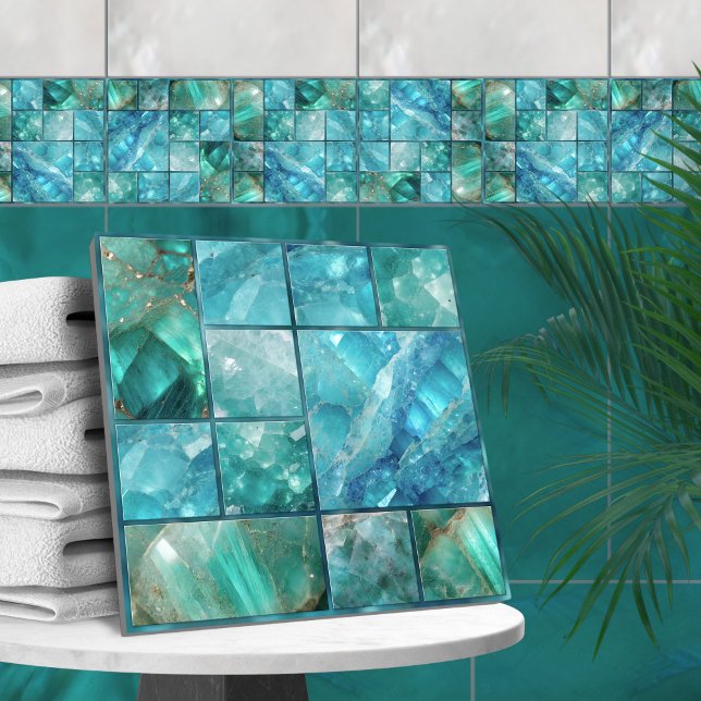 Aquamarine - Geometric collage Ceramic Tile (Creator Uploaded)