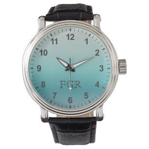 Aquamarine Gradient Minimal Monogram Numbers Watch