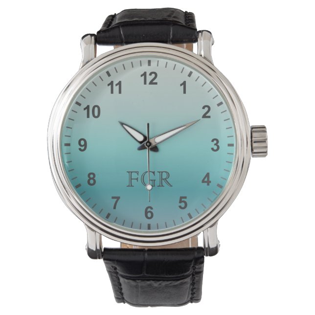 Aquamarine Gradient Minimal Monogram  Numbers Watch (Front)