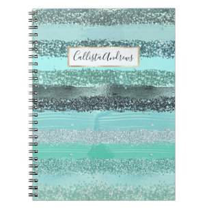 Aquamarine Green Blue Glitter Brushstrokes Stripes Notebook