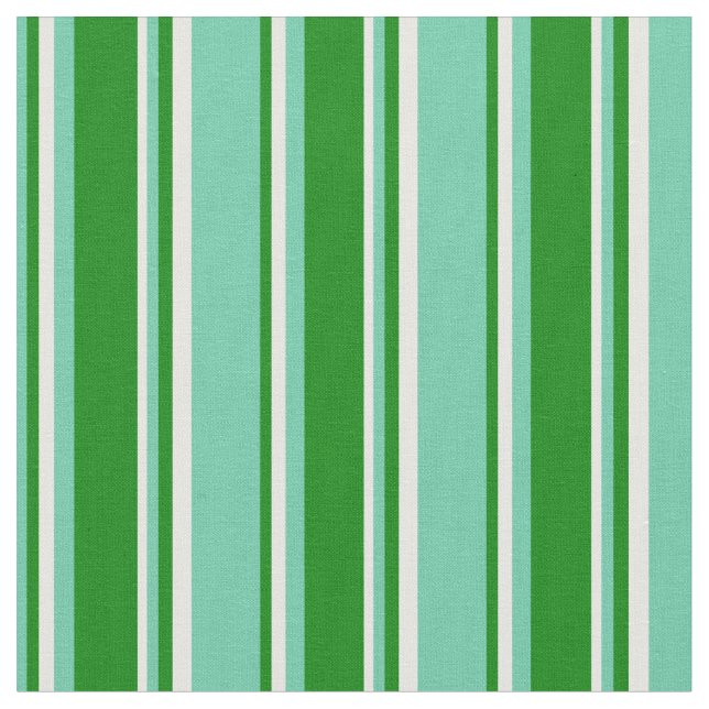 Aquamarine, Green & Mint Cream Coloured Pattern Fabric (Close Up)