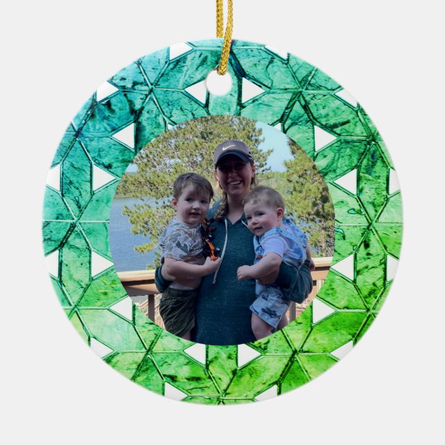 Aquamarine green Mosaic | flower of life Ceramic Ornament (Front)