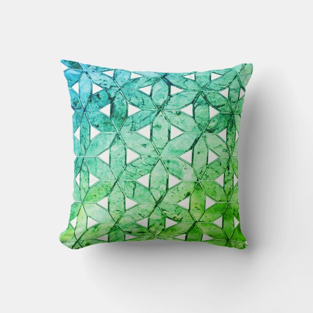 Aquamarine green Mosaic | flower of life Cushion (Front)