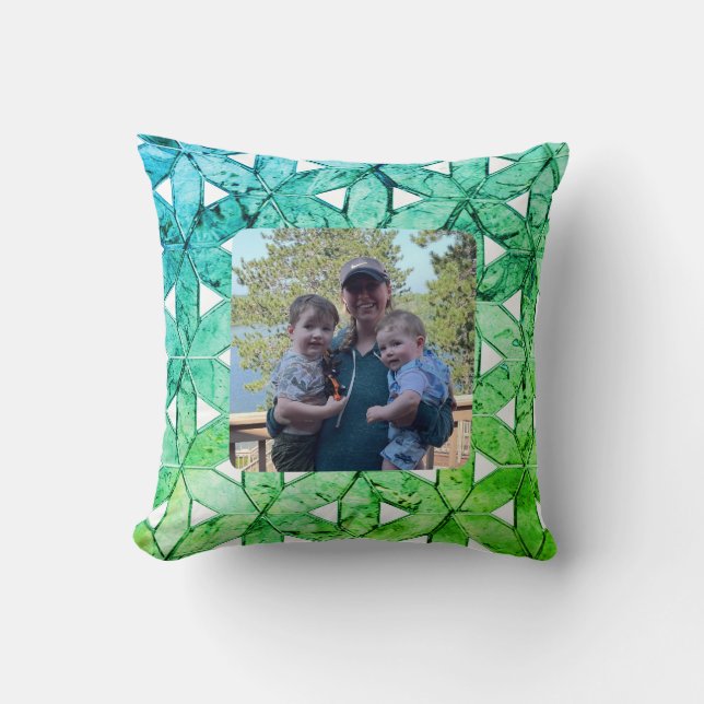 Aquamarine green Mosaic | flower of life Cushion (Front)