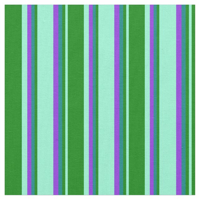 Aquamarine, Green, Teal & Purple Stripes Pattern Fabric (Close Up)