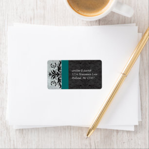 Aquamarine Grey Damask  Address Labels -