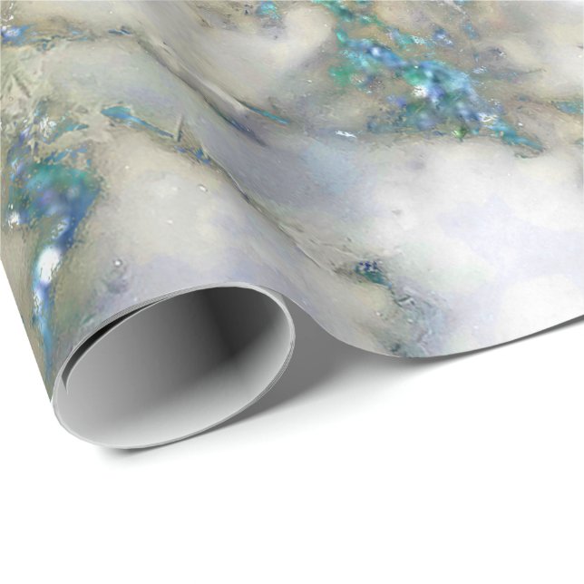 Aquamarine Grey Glitter Blue Marble Shiny Glam Wrapping Paper (Roll Corner)