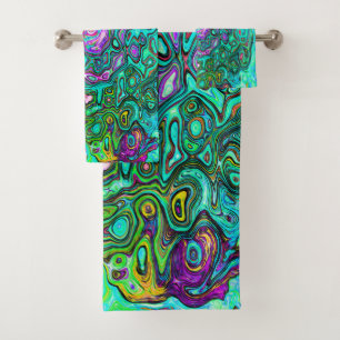 Aquamarine Groovy Abstract Retro Liquid Swirl Bath Towel Set