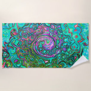 Aquamarine Groovy Abstract Retro Liquid Swirl Beach Towel
