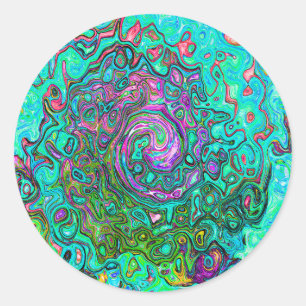 Aquamarine Groovy Abstract Retro Liquid Swirl Classic Round Sticker