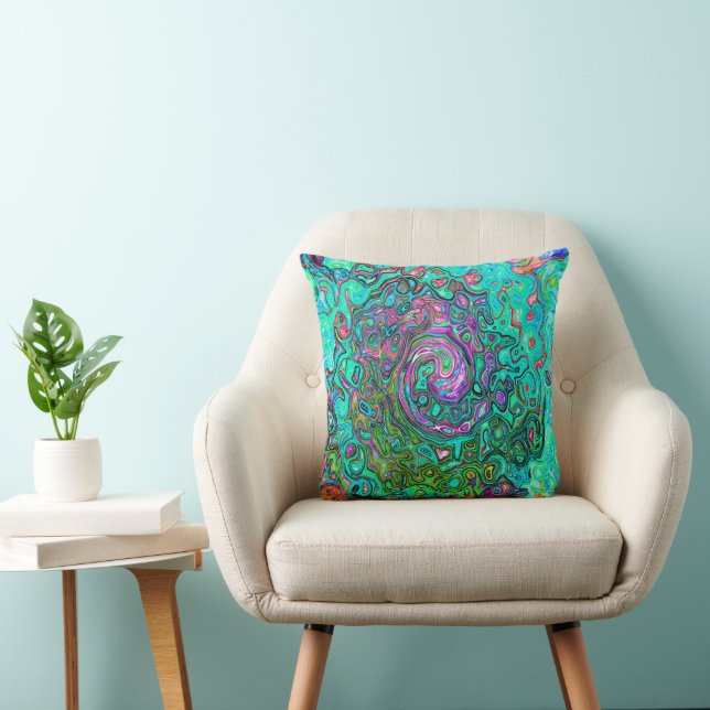 Aquamarine Groovy Abstract Retro Liquid Swirl Cushion (Chair)