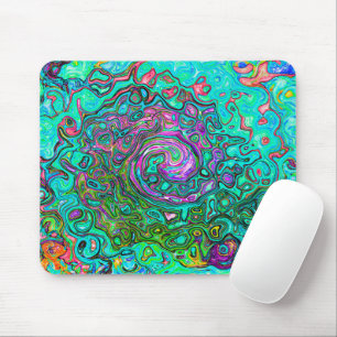 Aquamarine Groovy Abstract Retro Liquid Swirl Mouse Pad