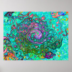 Aquamarine Groovy Abstract Retro Liquid Swirl Poster