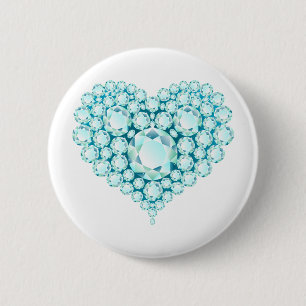 Aquamarine Heart Gems 6 Cm Round Badge